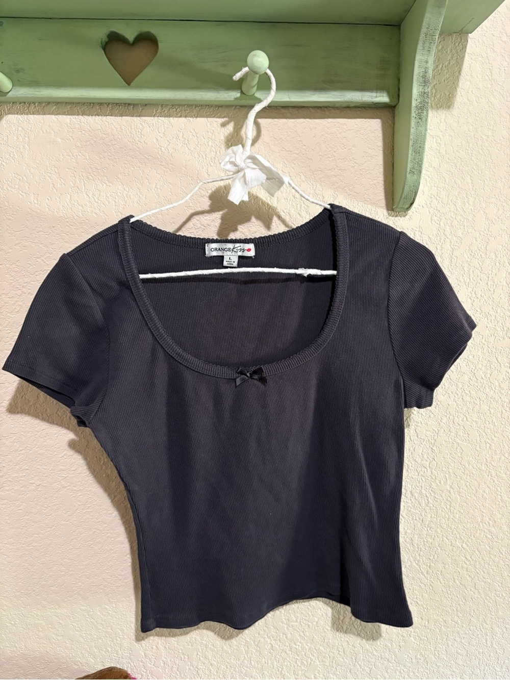 Grey Ribbed Scoop Neck Baby Tee - Women's Top